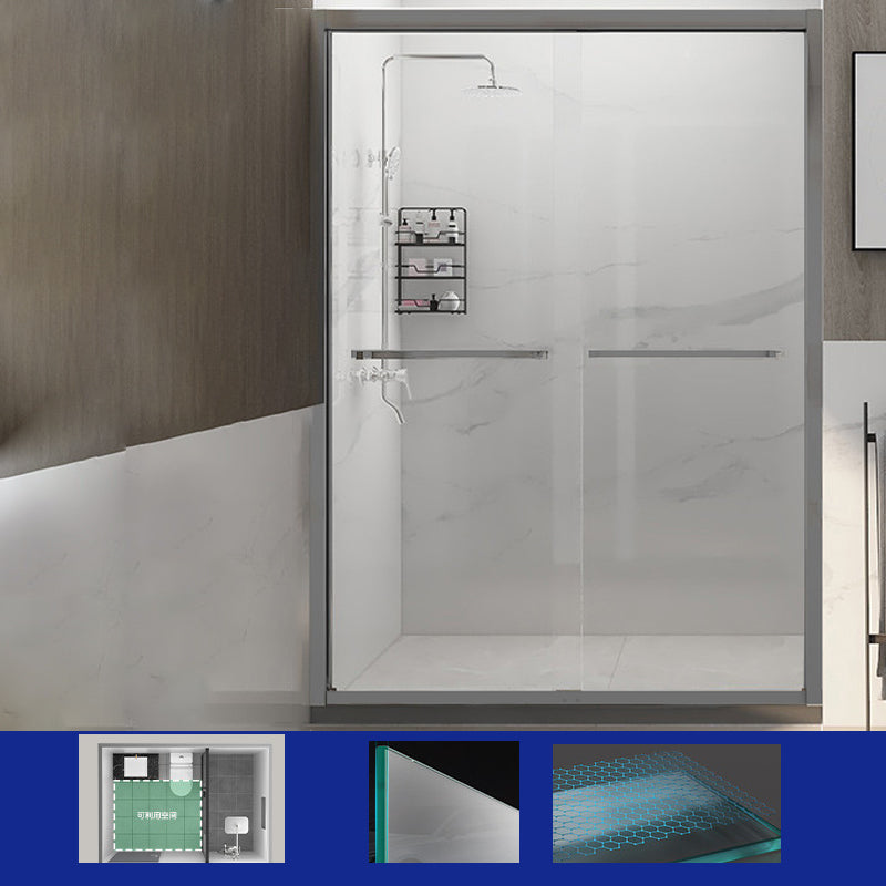 Semi Frameless Shower Door Tempered Double Sliding Shower Doors Grey Clearhalo 'Bathroom Remodel & Bathroom Fixtures' 'Home Improvement' 'home_improvement' 'home_improvement_shower_tub_doors' 'Shower and Tub Doors' 'shower_tub_doors' 'Showers & Bathtubs' 7109210