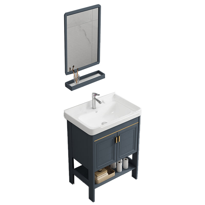 Metal Frame Vanity Shelving Included Single Sink Freestanding Bathroom Vanity Vanity & Faucet & Mirrors 1 Clearhalo 'Bathroom Remodel & Bathroom Fixtures' 'Bathroom Vanities' 'bathroom_vanities' 'Home Improvement' 'home_improvement' 'home_improvement_bathroom_vanities' 7110057