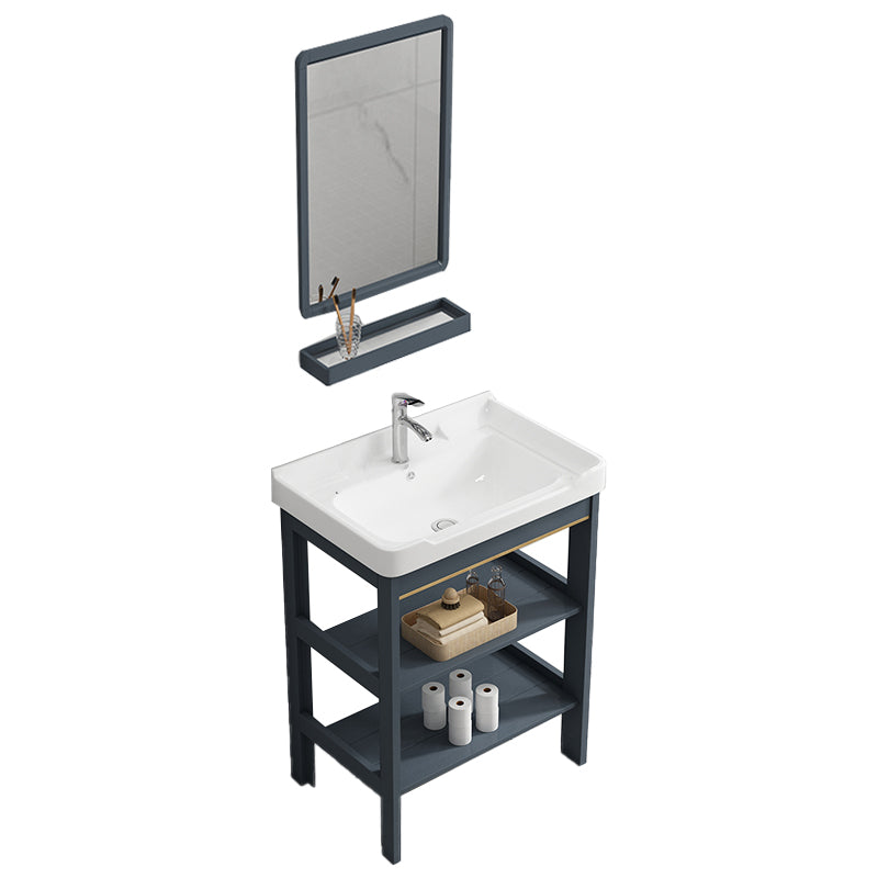 Metal Frame Vanity Shelving Included Single Sink Freestanding Bathroom Vanity Vanity & Faucet & Mirrors 24"L x 16"W x 32"H 2 Clearhalo 'Bathroom Remodel & Bathroom Fixtures' 'Bathroom Vanities' 'bathroom_vanities' 'Home Improvement' 'home_improvement' 'home_improvement_bathroom_vanities' 7110065