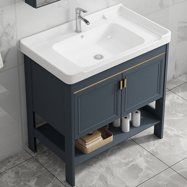 Metal Frame Vanity Shelving Included Single Sink Freestanding Bathroom Vanity Clearhalo 'Bathroom Remodel & Bathroom Fixtures' 'Bathroom Vanities' 'bathroom_vanities' 'Home Improvement' 'home_improvement' 'home_improvement_bathroom_vanities' 7110066