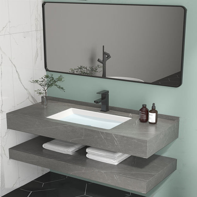 Grey Bath Vanity Rectangle Single Sink Mirror Shelving Included Stone Bathroom Vanity Clearhalo 'Bathroom Remodel & Bathroom Fixtures' 'Bathroom Vanities' 'bathroom_vanities' 'Home Improvement' 'home_improvement' 'home_improvement_bathroom_vanities' 7110110