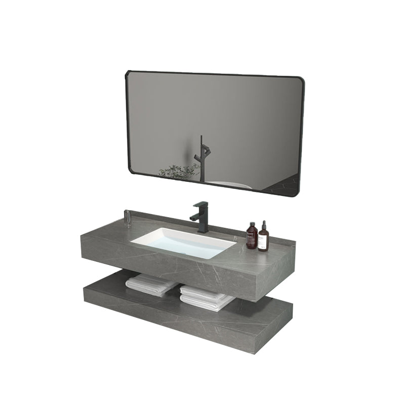 Grey Bath Vanity Rectangle Single Sink Mirror Shelving Included Stone Bathroom Vanity Vanity & Faucet & Mirrors 1 Clearhalo 'Bathroom Remodel & Bathroom Fixtures' 'Bathroom Vanities' 'bathroom_vanities' 'Home Improvement' 'home_improvement' 'home_improvement_bathroom_vanities' 7110114