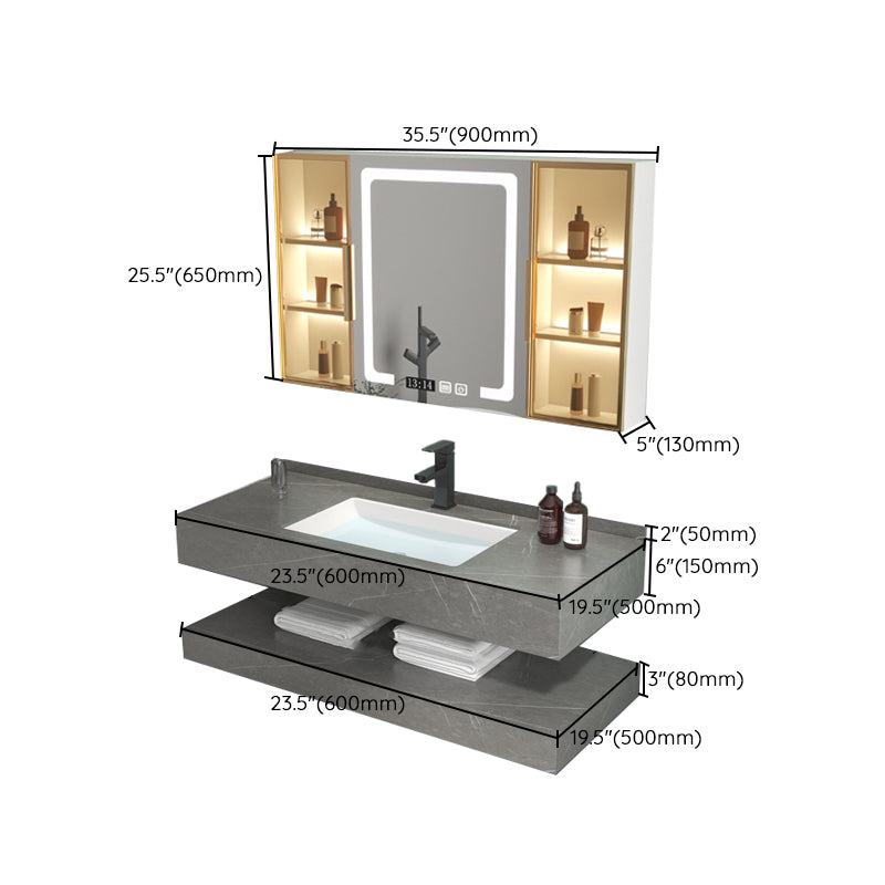 Grey Bath Vanity Rectangle Single Sink Mirror Shelving Included Stone Bathroom Vanity Clearhalo 'Bathroom Remodel & Bathroom Fixtures' 'Bathroom Vanities' 'bathroom_vanities' 'Home Improvement' 'home_improvement' 'home_improvement_bathroom_vanities' 7110126