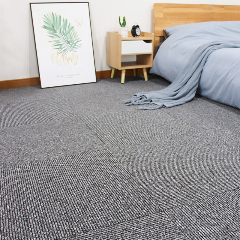 Modern Carpet Floor Tile Self Adhesive Level Loop Stain Resistant Carpet Tile Gray White Striped 4-Piece Set Clearhalo 'Carpet Tiles & Carpet Squares' 'carpet_tiles_carpet_squares' 'Flooring 'Home Improvement' 'home_improvement' 'home_improvement_carpet_tiles_carpet_squares' Walls and Ceiling' 7110280