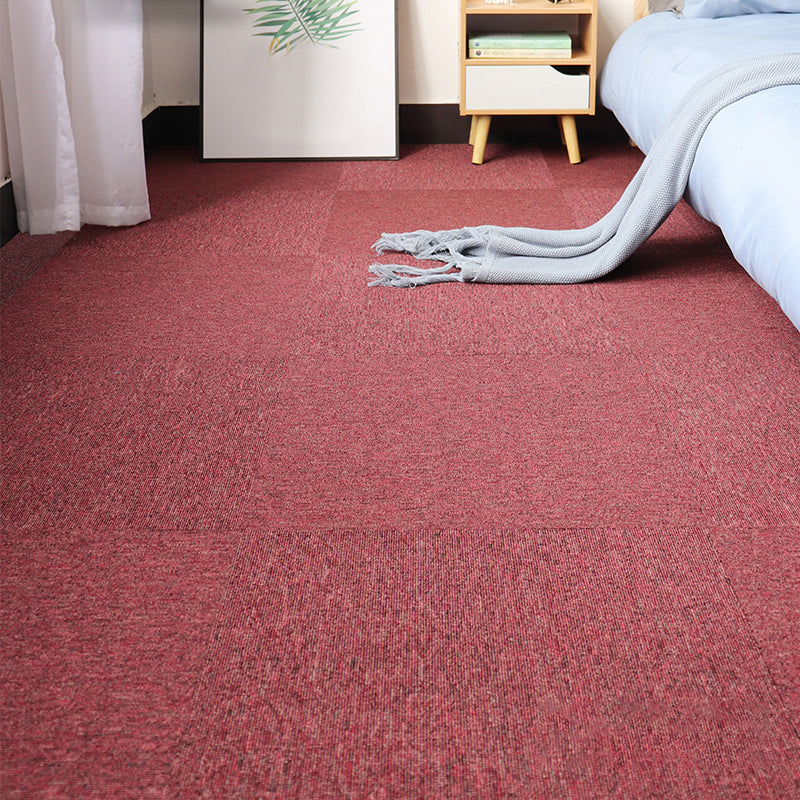 Modern Carpet Floor Tile Self Adhesive Level Loop Stain Resistant Carpet Tile Light Rose Red 4-Piece Set Vinyl Clearhalo 'Carpet Tiles & Carpet Squares' 'carpet_tiles_carpet_squares' 'Flooring 'Home Improvement' 'home_improvement' 'home_improvement_carpet_tiles_carpet_squares' Walls and Ceiling' 7110286