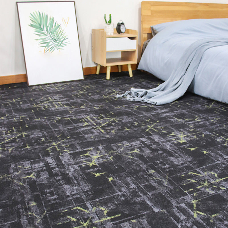Modern Carpet Floor Tile Self Adhesive Level Loop Stain Resistant Carpet Tile Black-Yellow 4-Piece Set Non-Woven Fabric Clearhalo 'Carpet Tiles & Carpet Squares' 'carpet_tiles_carpet_squares' 'Flooring 'Home Improvement' 'home_improvement' 'home_improvement_carpet_tiles_carpet_squares' Walls and Ceiling' 7110291