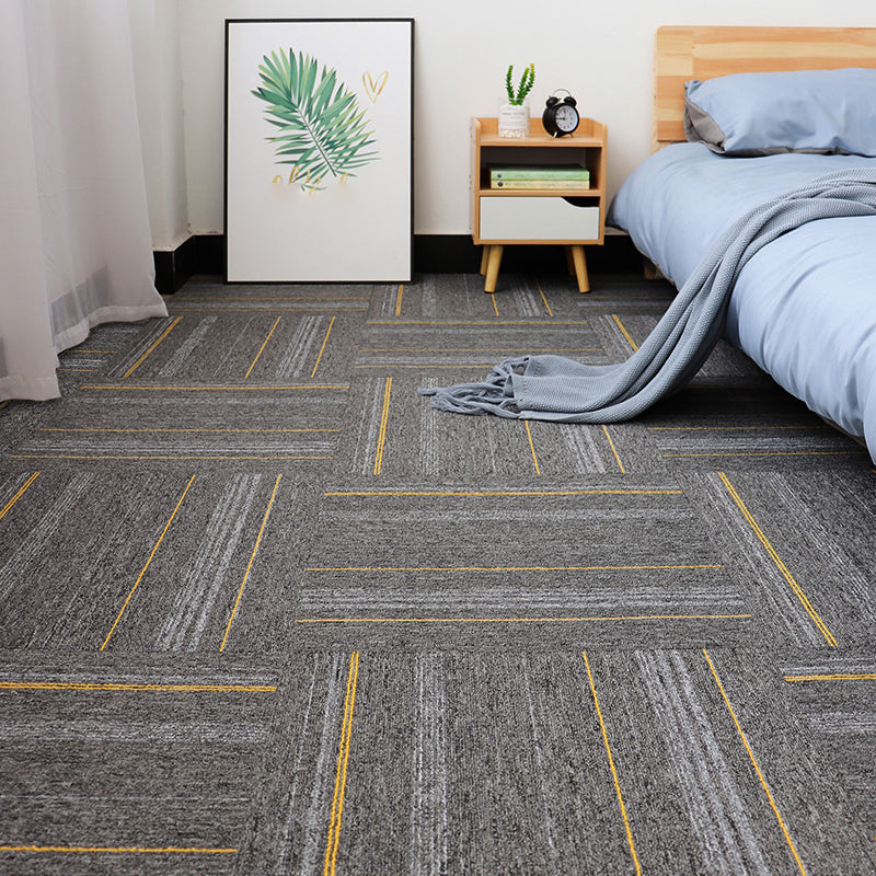 Modern Carpet Floor Tile Self Adhesive Level Loop Stain Resistant Carpet Tile Dark Gray-Yellow 4-Piece Set Clearhalo 'Carpet Tiles & Carpet Squares' 'carpet_tiles_carpet_squares' 'Flooring 'Home Improvement' 'home_improvement' 'home_improvement_carpet_tiles_carpet_squares' Walls and Ceiling' 7110293