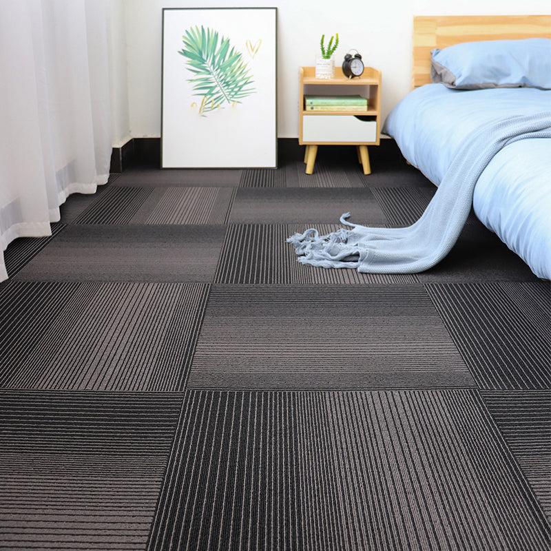 Modern Carpet Floor Tile Self Adhesive Level Loop Stain Resistant Carpet Tile Matte Black 4-Piece Set Vinyl Clearhalo 'Carpet Tiles & Carpet Squares' 'carpet_tiles_carpet_squares' 'Flooring 'Home Improvement' 'home_improvement' 'home_improvement_carpet_tiles_carpet_squares' Walls and Ceiling' 7110302