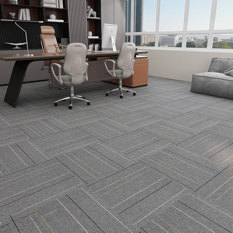 Modern Carpet Floor Tile Level Loop Self Adhesive Stain Resistant Carpet Tiles Light Gray Striped 40-Piece Set Clearhalo 'Carpet Tiles & Carpet Squares' 'carpet_tiles_carpet_squares' 'Flooring 'Home Improvement' 'home_improvement' 'home_improvement_carpet_tiles_carpet_squares' Walls and Ceiling' 7110359