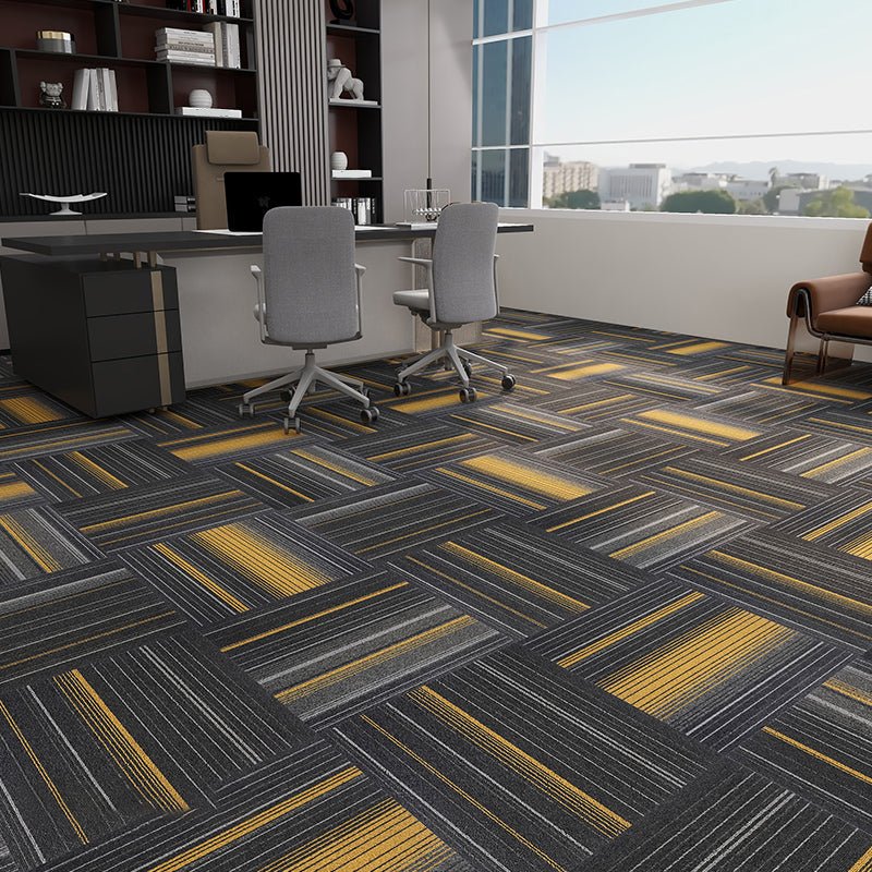 Modern Carpet Floor Tile Level Loop Self Adhesive Stain Resistant Carpet Tiles Black and Yellow 40-Piece Set Clearhalo 'Carpet Tiles & Carpet Squares' 'carpet_tiles_carpet_squares' 'Flooring 'Home Improvement' 'home_improvement' 'home_improvement_carpet_tiles_carpet_squares' Walls and Ceiling' 7110375