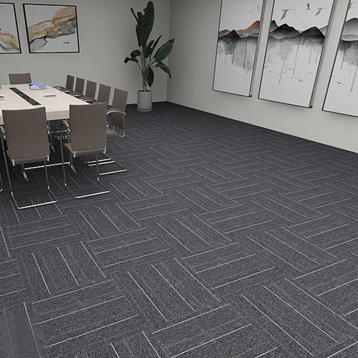 Modern Carpet Floor Tile Level Loop Self Adhesive Stain Resistant Carpet Tiles Gray/White Striped 40-Piece Set Clearhalo 'Carpet Tiles & Carpet Squares' 'carpet_tiles_carpet_squares' 'Flooring 'Home Improvement' 'home_improvement' 'home_improvement_carpet_tiles_carpet_squares' Walls and Ceiling' 7110390