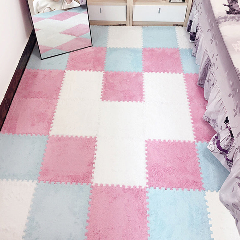 Modern Carpet Floor Tile Interlocking Plush Cut Non-Skid Tiles and Carpet White-Pink-Blue Clearhalo 'Carpet Tiles & Carpet Squares' 'carpet_tiles_carpet_squares' 'Flooring 'Home Improvement' 'home_improvement' 'home_improvement_carpet_tiles_carpet_squares' Walls and Ceiling' 7110397