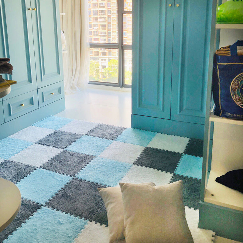 Modern Carpet Floor Tile Interlocking Plush Cut Non-Skid Tiles and Carpet White Grey Blue Clearhalo 'Carpet Tiles & Carpet Squares' 'carpet_tiles_carpet_squares' 'Flooring 'Home Improvement' 'home_improvement' 'home_improvement_carpet_tiles_carpet_squares' Walls and Ceiling' 7110398