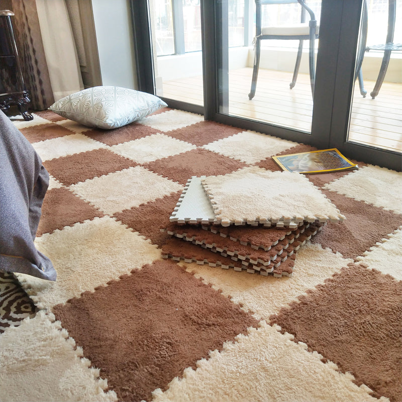 Modern Carpet Floor Tile Interlocking Plush Cut Non-Skid Tiles and Carpet Coffee Beige Clearhalo 'Carpet Tiles & Carpet Squares' 'carpet_tiles_carpet_squares' 'Flooring 'Home Improvement' 'home_improvement' 'home_improvement_carpet_tiles_carpet_squares' Walls and Ceiling' 7110403