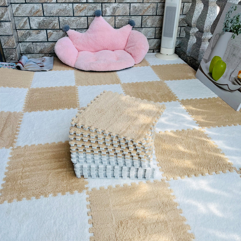 Modern Carpet Floor Tile Interlocking Plush Cut Non-Skid Tiles and Carpet White-Apricot Clearhalo 'Carpet Tiles & Carpet Squares' 'carpet_tiles_carpet_squares' 'Flooring 'Home Improvement' 'home_improvement' 'home_improvement_carpet_tiles_carpet_squares' Walls and Ceiling' 7110406