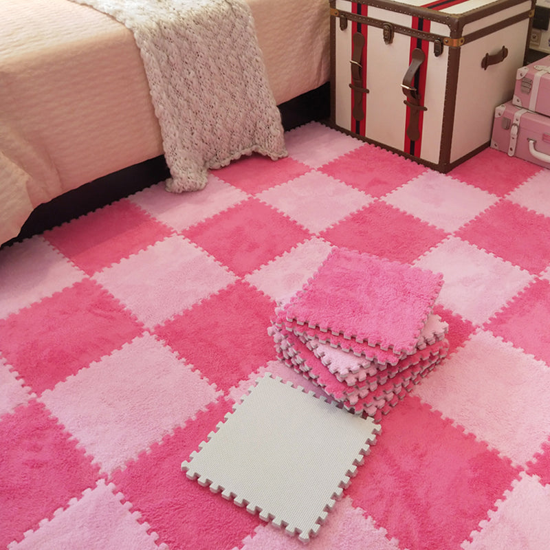 Modern Carpet Floor Tile Interlocking Plush Cut Non-Skid Tiles and Carpet Rose Pink Clearhalo 'Carpet Tiles & Carpet Squares' 'carpet_tiles_carpet_squares' 'Flooring 'Home Improvement' 'home_improvement' 'home_improvement_carpet_tiles_carpet_squares' Walls and Ceiling' 7110408