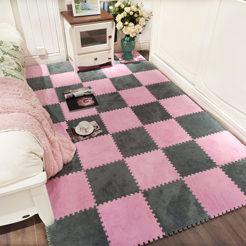 Modern Carpet Floor Tile Interlocking Plush Cut Non-Skid Tiles and Carpet Gray-Pink Clearhalo 'Carpet Tiles & Carpet Squares' 'carpet_tiles_carpet_squares' 'Flooring 'Home Improvement' 'home_improvement' 'home_improvement_carpet_tiles_carpet_squares' Walls and Ceiling' 7110415