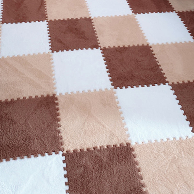 Modern Carpet Floor Tile Interlocking Plush Cut Non-Skid Tiles and Carpet Beige/ Coffee Clearhalo 'Carpet Tiles & Carpet Squares' 'carpet_tiles_carpet_squares' 'Flooring 'Home Improvement' 'home_improvement' 'home_improvement_carpet_tiles_carpet_squares' Walls and Ceiling' 7110418