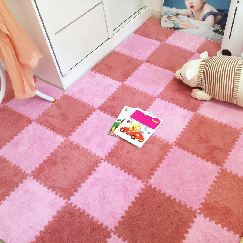 Modern Carpet Floor Tile Interlocking Plush Cut Non-Skid Tiles and Carpet Pink-Orange Clearhalo 'Carpet Tiles & Carpet Squares' 'carpet_tiles_carpet_squares' 'Flooring 'Home Improvement' 'home_improvement' 'home_improvement_carpet_tiles_carpet_squares' Walls and Ceiling' 7110419