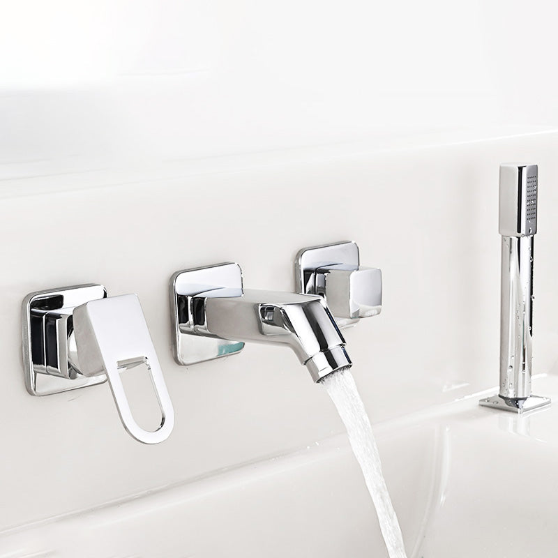Wall Mounted Faucet Brass Lever Handle Bathroom Faucet Handhold Head Clearhalo 'Bathroom Remodel & Bathroom Fixtures' 'Bathroom Sink Faucets' 'Bathroom Sinks & Faucet Components' 'bathroom_sink_faucets' 'Home Improvement' 'home_improvement' 'home_improvement_bathroom_sink_faucets' 7110576