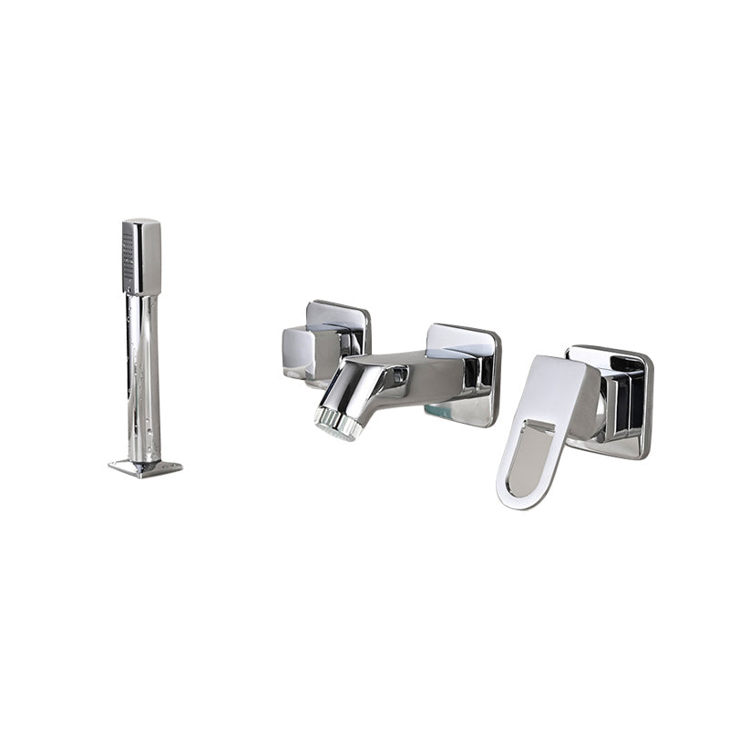 Wall Mounted Faucet Brass Lever Handle Bathroom Faucet Handhold Head Clearhalo 'Bathroom Remodel & Bathroom Fixtures' 'Bathroom Sink Faucets' 'Bathroom Sinks & Faucet Components' 'bathroom_sink_faucets' 'Home Improvement' 'home_improvement' 'home_improvement_bathroom_sink_faucets' 7110584
