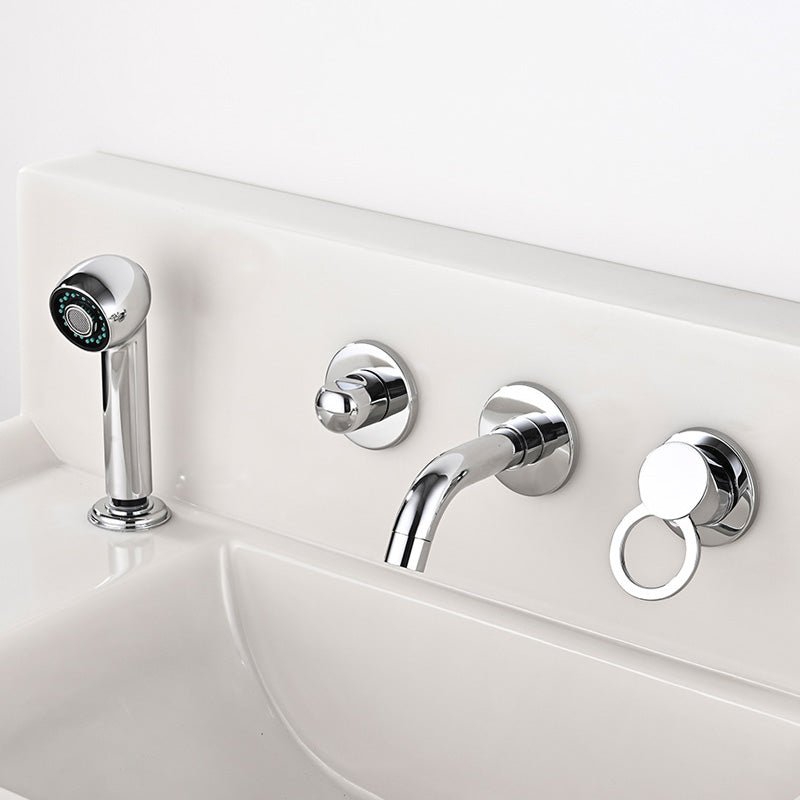 Wall Mounted Faucet Brass Lever Handle Bathroom Faucet Handhold Head Pewter Clearhalo 'Bathroom Remodel & Bathroom Fixtures' 'Bathroom Sink Faucets' 'Bathroom Sinks & Faucet Components' 'bathroom_sink_faucets' 'Home Improvement' 'home_improvement' 'home_improvement_bathroom_sink_faucets' 7110586