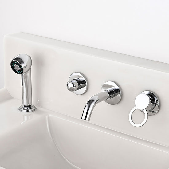 Wall Mounted Faucet Brass Lever Handle Bathroom Faucet Handhold Head ...