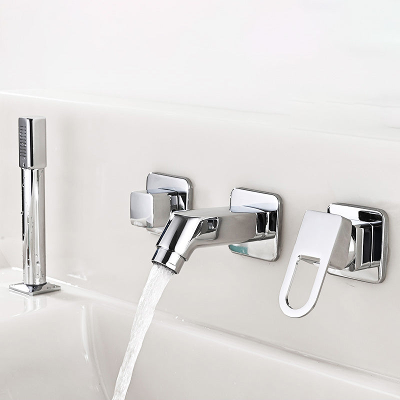 Wall Mounted Faucet Brass Lever Handle Bathroom Faucet Handhold Head Smoke Gray Clearhalo 'Bathroom Remodel & Bathroom Fixtures' 'Bathroom Sink Faucets' 'Bathroom Sinks & Faucet Components' 'bathroom_sink_faucets' 'Home Improvement' 'home_improvement' 'home_improvement_bathroom_sink_faucets' 7110590