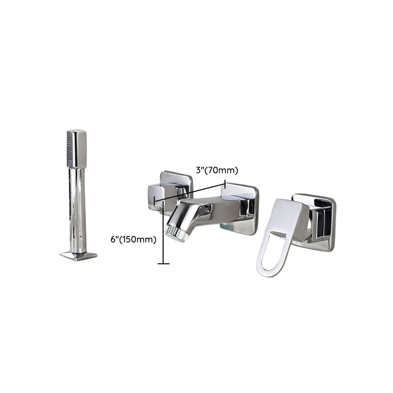 Wall Mounted Faucet Brass Lever Handle Bathroom Faucet Handhold Head Clearhalo 'Bathroom Remodel & Bathroom Fixtures' 'Bathroom Sink Faucets' 'Bathroom Sinks & Faucet Components' 'bathroom_sink_faucets' 'Home Improvement' 'home_improvement' 'home_improvement_bathroom_sink_faucets' 7110601