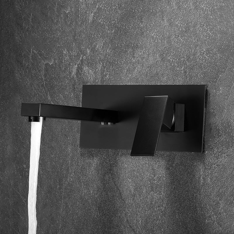Bathroom Faucet Wall-mounted Lever Handle Multi-function Faucet Black Square Clearhalo 'Bathroom Remodel & Bathroom Fixtures' 'Bathroom Sink Faucets' 'Bathroom Sinks & Faucet Components' 'bathroom_sink_faucets' 'Home Improvement' 'home_improvement' 'home_improvement_bathroom_sink_faucets' 7110631