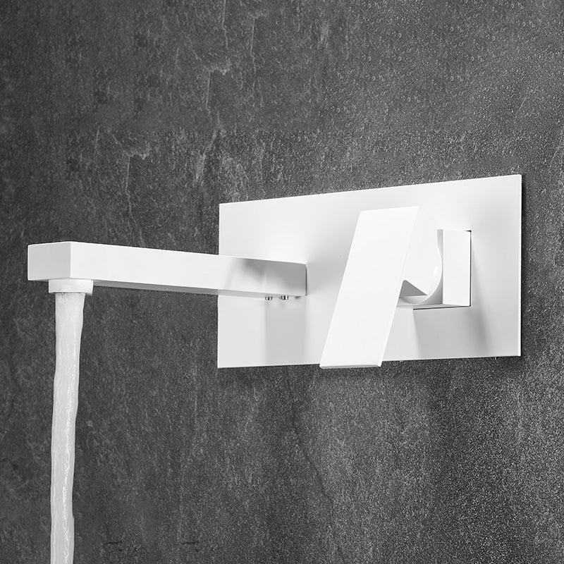 Bathroom Faucet Wall-mounted Lever Handle Multi-function Faucet White Square Clearhalo 'Bathroom Remodel & Bathroom Fixtures' 'Bathroom Sink Faucets' 'Bathroom Sinks & Faucet Components' 'bathroom_sink_faucets' 'Home Improvement' 'home_improvement' 'home_improvement_bathroom_sink_faucets' 7110632