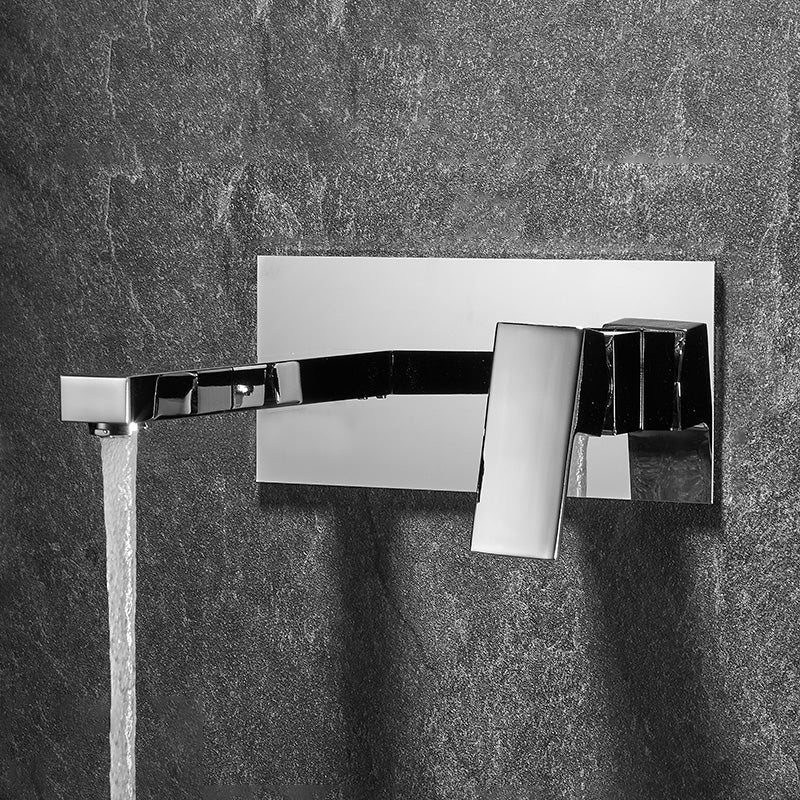 Bathroom Faucet Wall-mounted Lever Handle Multi-function Faucet Chrome Square Clearhalo 'Bathroom Remodel & Bathroom Fixtures' 'Bathroom Sink Faucets' 'Bathroom Sinks & Faucet Components' 'bathroom_sink_faucets' 'Home Improvement' 'home_improvement' 'home_improvement_bathroom_sink_faucets' 7110634