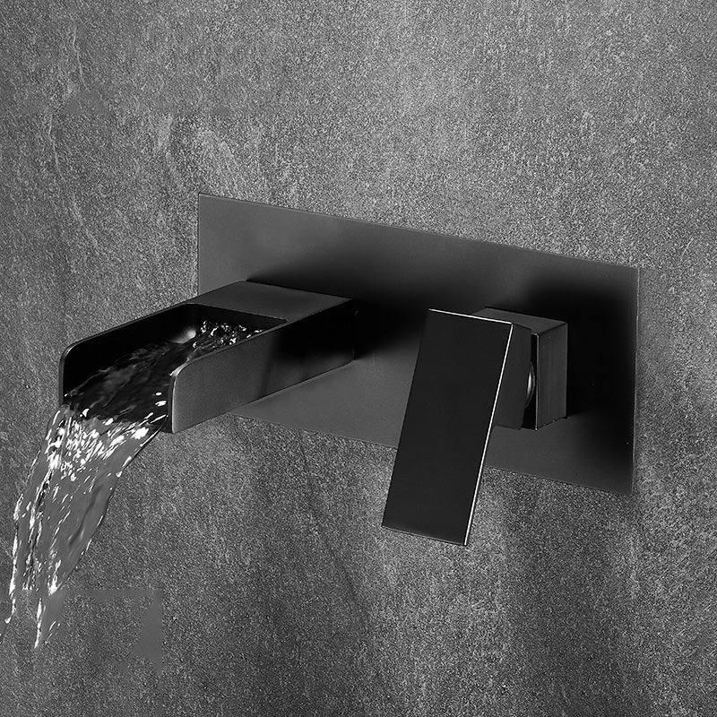 Bathroom Faucet Wall-mounted Lever Handle Multi-function Faucet Black Waterfall Comes Out Clearhalo 'Bathroom Remodel & Bathroom Fixtures' 'Bathroom Sink Faucets' 'Bathroom Sinks & Faucet Components' 'bathroom_sink_faucets' 'Home Improvement' 'home_improvement' 'home_improvement_bathroom_sink_faucets' 7110636