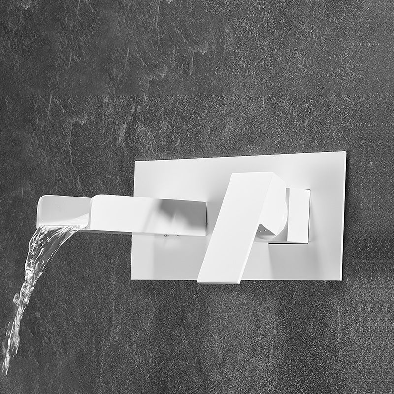 Bathroom Faucet Wall-mounted Lever Handle Multi-function Faucet White Waterfall Comes Out Clearhalo 'Bathroom Remodel & Bathroom Fixtures' 'Bathroom Sink Faucets' 'Bathroom Sinks & Faucet Components' 'bathroom_sink_faucets' 'Home Improvement' 'home_improvement' 'home_improvement_bathroom_sink_faucets' 7110639