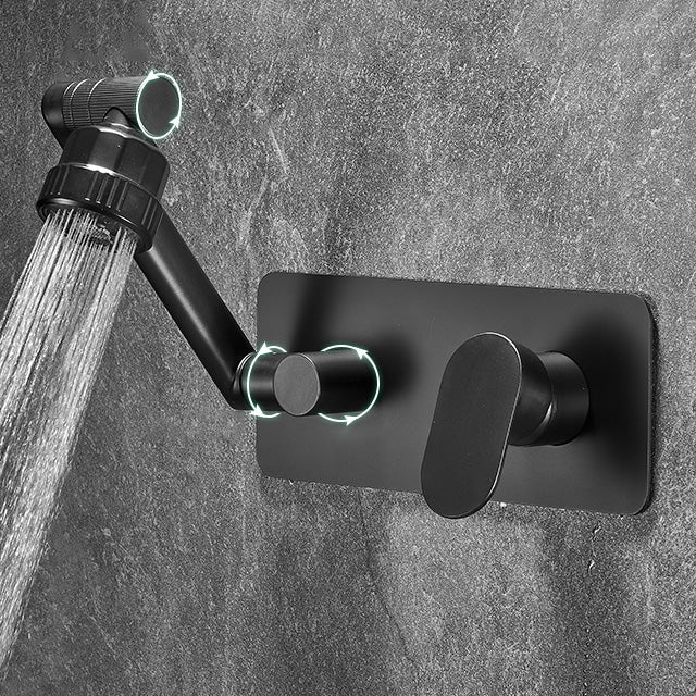 Bathroom Faucet Wall-mounted Lever Handle Multi-function Faucet Black Five Mode Water Outlet Clearhalo 'Bathroom Remodel & Bathroom Fixtures' 'Bathroom Sink Faucets' 'Bathroom Sinks & Faucet Components' 'bathroom_sink_faucets' 'Home Improvement' 'home_improvement' 'home_improvement_bathroom_sink_faucets' 7110643