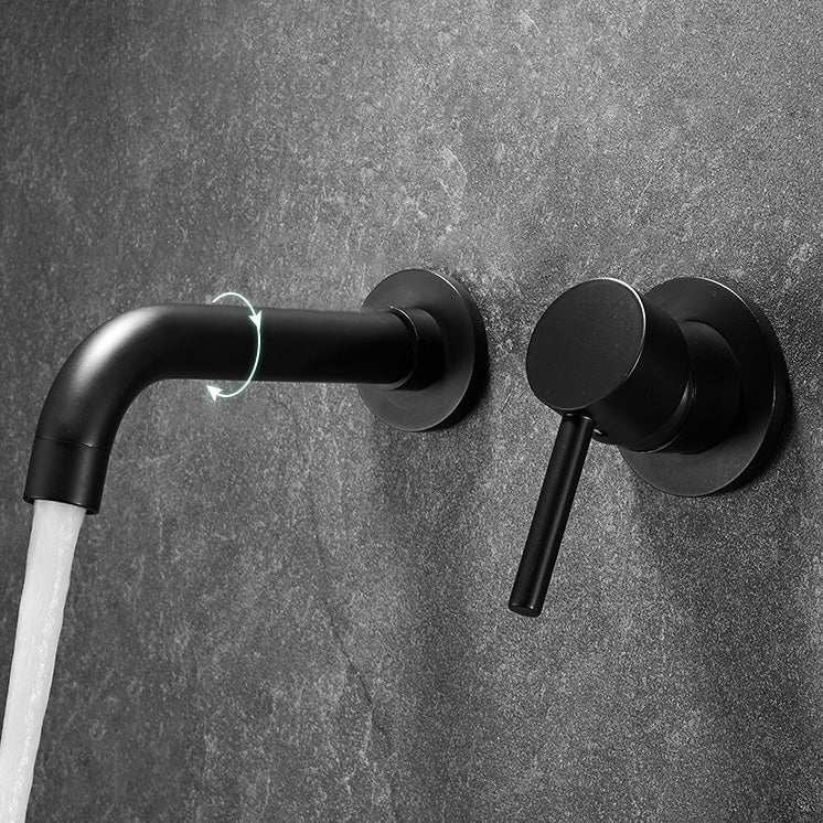 Bathroom Faucet Wall-mounted Lever Handle Multi-function Faucet Black Swivel Clearhalo 'Bathroom Remodel & Bathroom Fixtures' 'Bathroom Sink Faucets' 'Bathroom Sinks & Faucet Components' 'bathroom_sink_faucets' 'Home Improvement' 'home_improvement' 'home_improvement_bathroom_sink_faucets' 7110651