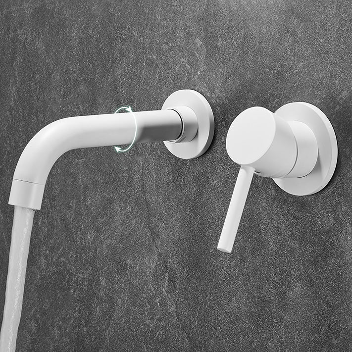 Bathroom Faucet Wall-mounted Lever Handle Multi-function Faucet White Swivel Clearhalo 'Bathroom Remodel & Bathroom Fixtures' 'Bathroom Sink Faucets' 'Bathroom Sinks & Faucet Components' 'bathroom_sink_faucets' 'Home Improvement' 'home_improvement' 'home_improvement_bathroom_sink_faucets' 7110653