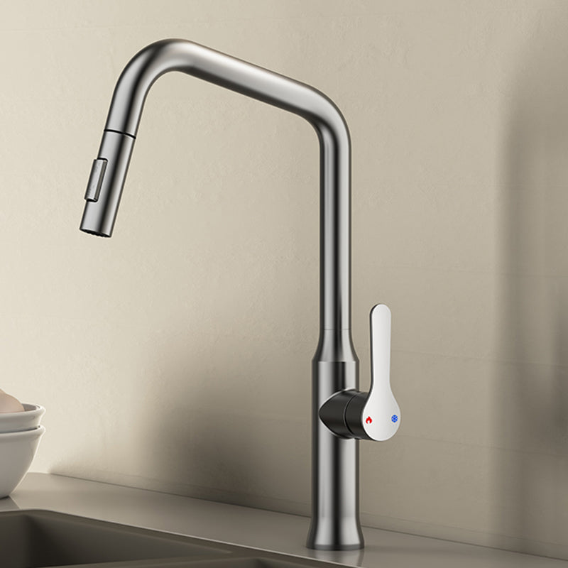 Swivel Spout Kitchen Sink Faucet 304 Stainless Steel with Pull Out Sprayer Nickel Clearhalo 'Home Improvement' 'home_improvement' 'home_improvement_kitchen_faucets' 'Kitchen Faucets' 'Kitchen Remodel & Kitchen Fixtures' 'Kitchen Sinks & Faucet Components' 'kitchen_faucets' 7110836
