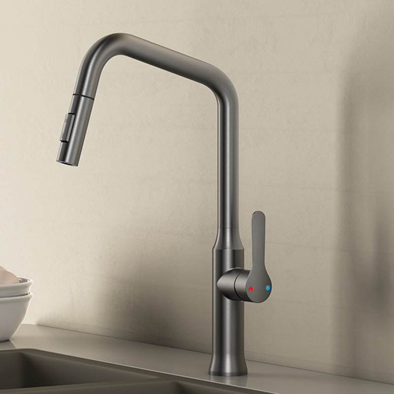 Swivel Spout Kitchen Sink Faucet 304 Stainless Steel with Pull Out Sprayer Grey Clearhalo 'Home Improvement' 'home_improvement' 'home_improvement_kitchen_faucets' 'Kitchen Faucets' 'Kitchen Remodel & Kitchen Fixtures' 'Kitchen Sinks & Faucet Components' 'kitchen_faucets' 7110839
