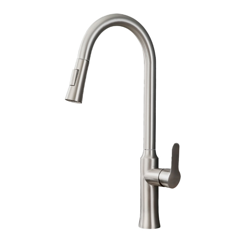 Contemporary Kitchen Faucet High Arch No Sensor with Pull Down Sprayer Nickel Clearhalo 'Home Improvement' 'home_improvement' 'home_improvement_kitchen_faucets' 'Kitchen Faucets' 'Kitchen Remodel & Kitchen Fixtures' 'Kitchen Sinks & Faucet Components' 'kitchen_faucets' 7110847