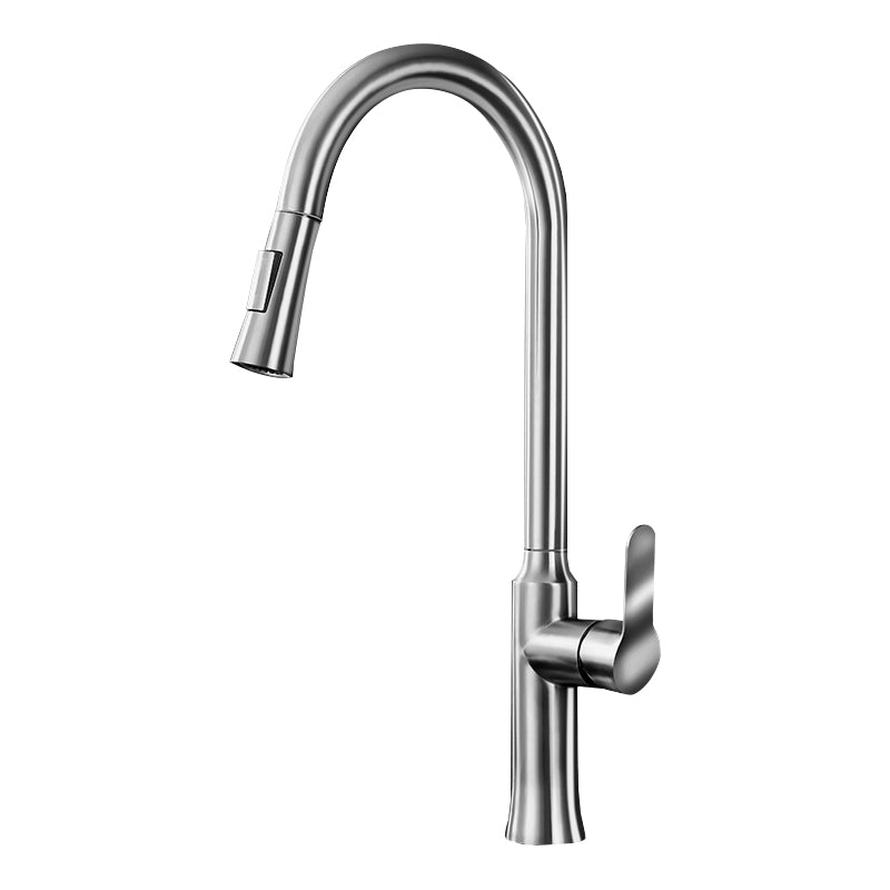 Contemporary Kitchen Faucet High Arch No Sensor with Pull Down Sprayer Silver Supply Lines Included Clearhalo 'Home Improvement' 'home_improvement' 'home_improvement_kitchen_faucets' 'Kitchen Faucets' 'Kitchen Remodel & Kitchen Fixtures' 'Kitchen Sinks & Faucet Components' 'kitchen_faucets' 7110848