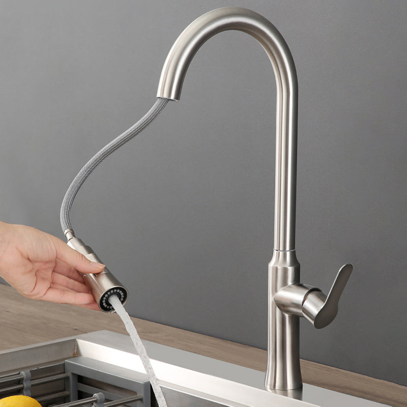 Contemporary Kitchen Faucet High Arch No Sensor with Pull Down Sprayer Clearhalo 'Home Improvement' 'home_improvement' 'home_improvement_kitchen_faucets' 'Kitchen Faucets' 'Kitchen Remodel & Kitchen Fixtures' 'Kitchen Sinks & Faucet Components' 'kitchen_faucets' 7110849