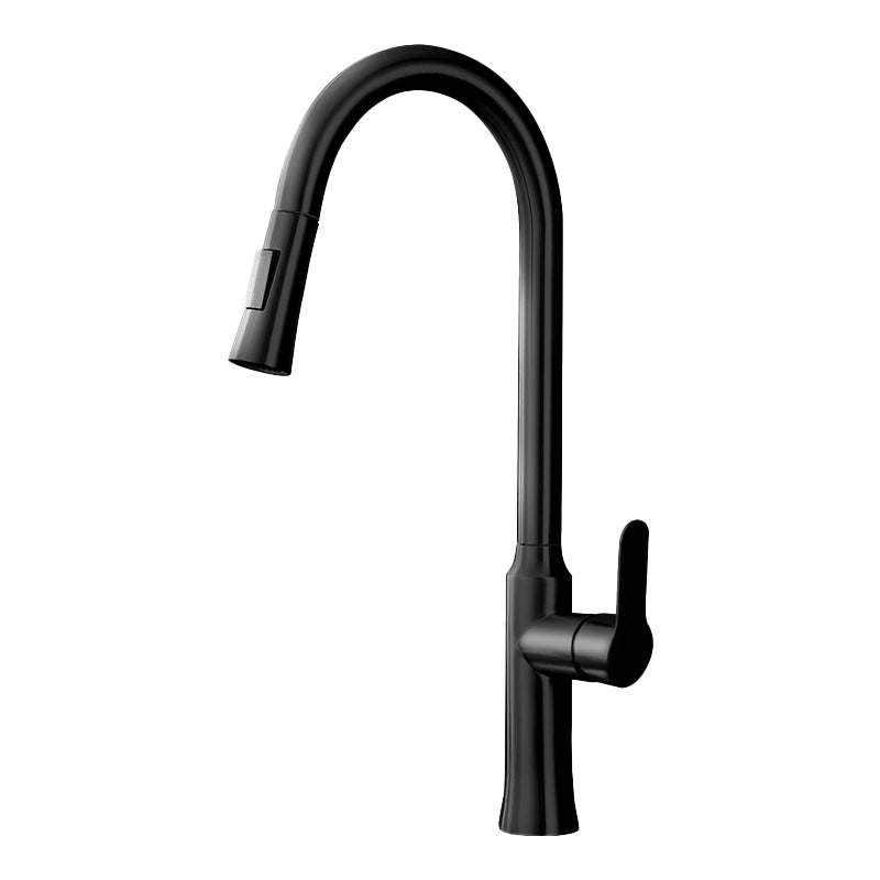 Contemporary Kitchen Faucet High Arch No Sensor with Pull Down Sprayer Black Supply Lines Included Clearhalo 'Home Improvement' 'home_improvement' 'home_improvement_kitchen_faucets' 'Kitchen Faucets' 'Kitchen Remodel & Kitchen Fixtures' 'Kitchen Sinks & Faucet Components' 'kitchen_faucets' 7110850