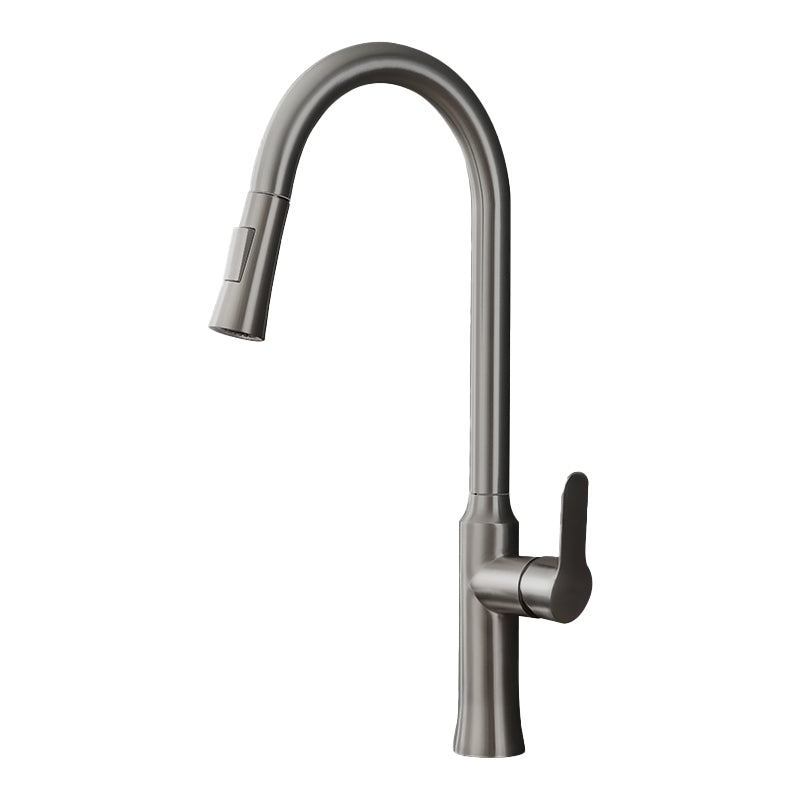 Contemporary Kitchen Faucet High Arch No Sensor with Pull Down Sprayer Grey Supply Lines Included Clearhalo 'Home Improvement' 'home_improvement' 'home_improvement_kitchen_faucets' 'Kitchen Faucets' 'Kitchen Remodel & Kitchen Fixtures' 'Kitchen Sinks & Faucet Components' 'kitchen_faucets' 7110852