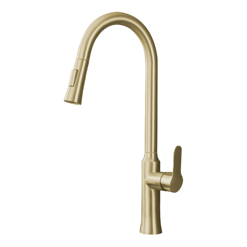 Contemporary Kitchen Faucet High Arch No Sensor with Pull Down Sprayer Gold Supply Lines Included Clearhalo 'Home Improvement' 'home_improvement' 'home_improvement_kitchen_faucets' 'Kitchen Faucets' 'Kitchen Remodel & Kitchen Fixtures' 'Kitchen Sinks & Faucet Components' 'kitchen_faucets' 7110854