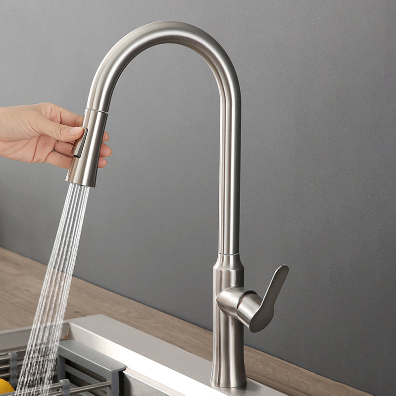 Contemporary Kitchen Faucet High Arch No Sensor with Pull Down Sprayer Clearhalo 'Home Improvement' 'home_improvement' 'home_improvement_kitchen_faucets' 'Kitchen Faucets' 'Kitchen Remodel & Kitchen Fixtures' 'Kitchen Sinks & Faucet Components' 'kitchen_faucets' 7110859