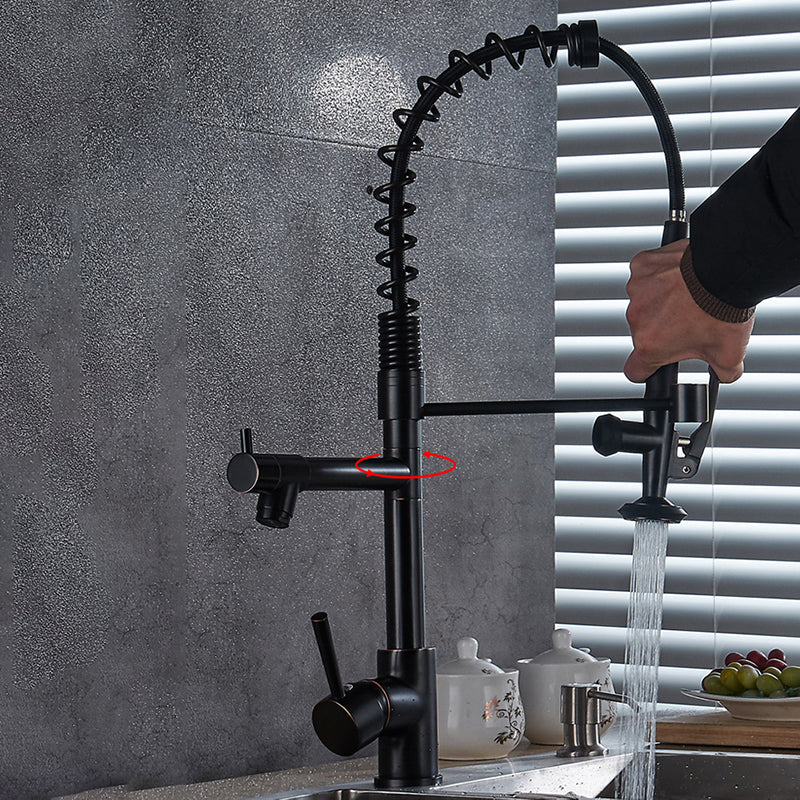 Modern Farmhouse Spring Spout Kitchen Sink Faucet Gooseneck with Pull Down Sprayer Clearhalo 'Home Improvement' 'home_improvement' 'home_improvement_kitchen_faucets' 'Kitchen Faucets' 'Kitchen Remodel & Kitchen Fixtures' 'Kitchen Sinks & Faucet Components' 'kitchen_faucets' 7110861