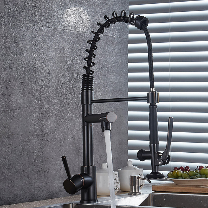 Modern Farmhouse Spring Spout Kitchen Sink Faucet Gooseneck with Pull Down Sprayer Clearhalo 'Home Improvement' 'home_improvement' 'home_improvement_kitchen_faucets' 'Kitchen Faucets' 'Kitchen Remodel & Kitchen Fixtures' 'Kitchen Sinks & Faucet Components' 'kitchen_faucets' 7110864