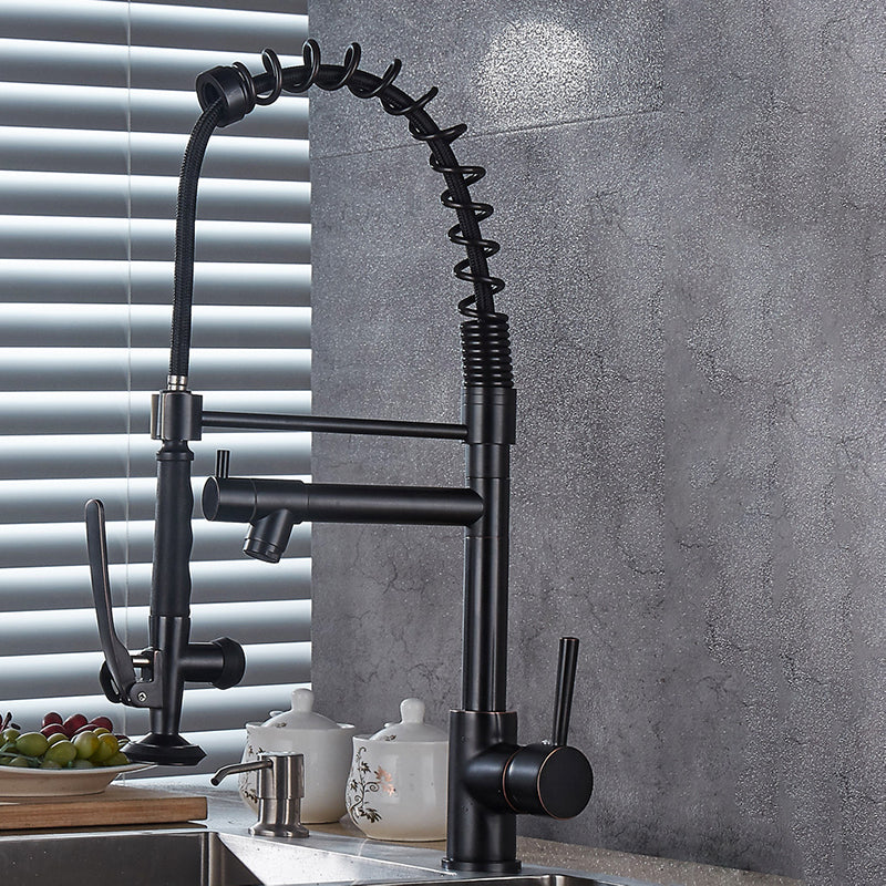 Modern Farmhouse Spring Spout Kitchen Sink Faucet Gooseneck with Pull Down Sprayer Clearhalo 'Home Improvement' 'home_improvement' 'home_improvement_kitchen_faucets' 'Kitchen Faucets' 'Kitchen Remodel & Kitchen Fixtures' 'Kitchen Sinks & Faucet Components' 'kitchen_faucets' 7110866