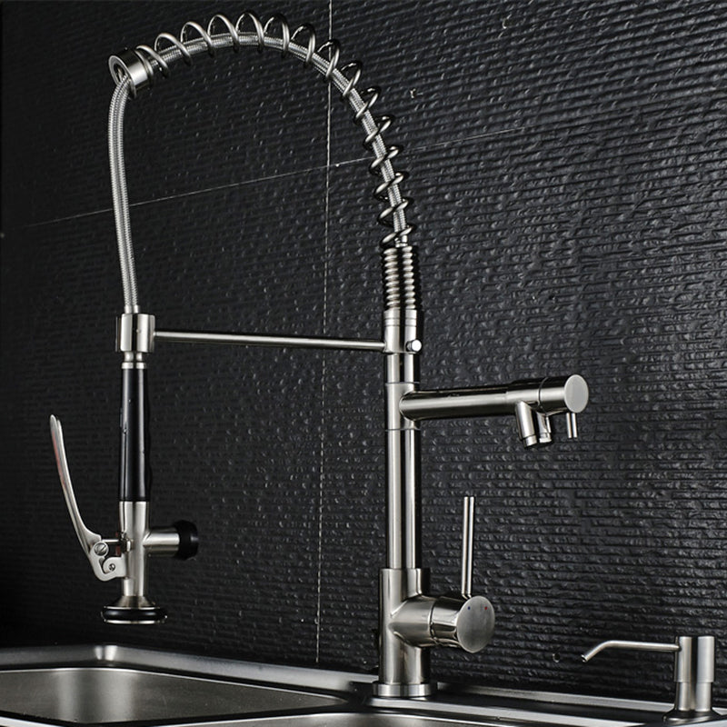 Modern Farmhouse Spring Spout Kitchen Sink Faucet Gooseneck with Pull Down Sprayer Nickel Dual Mode Standard Clearhalo 'Home Improvement' 'home_improvement' 'home_improvement_kitchen_faucets' 'Kitchen Faucets' 'Kitchen Remodel & Kitchen Fixtures' 'Kitchen Sinks & Faucet Components' 'kitchen_faucets' 7110869